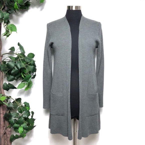 Eileen Fisher Wool Ribbed Cardigan Gray Size - XS - Picture 2 of 8